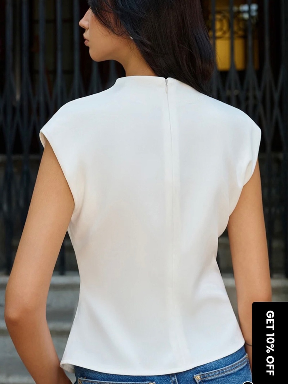 Commense White Sleeveless Twist-Waist Cap Sleeve Top - Picture 4 of 5